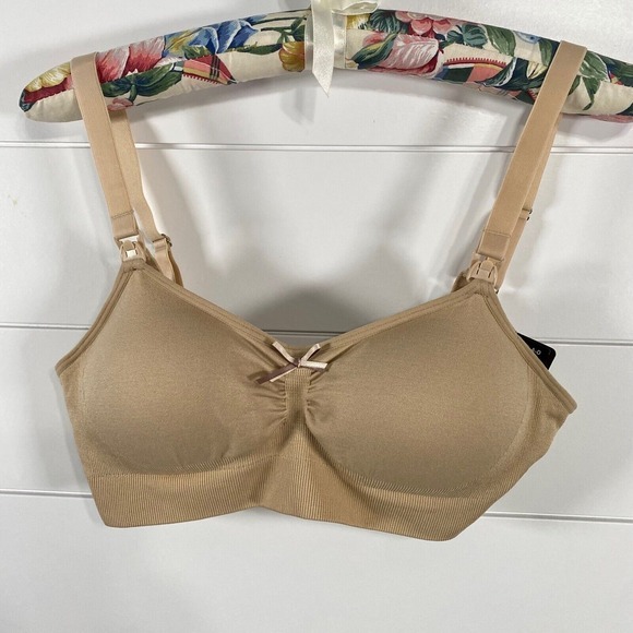 Hot Milk Womens‎ My Necessity Nursing Sleep Bra S DD-F Tan NWT Wireless Comfy - Picture 1 of 16